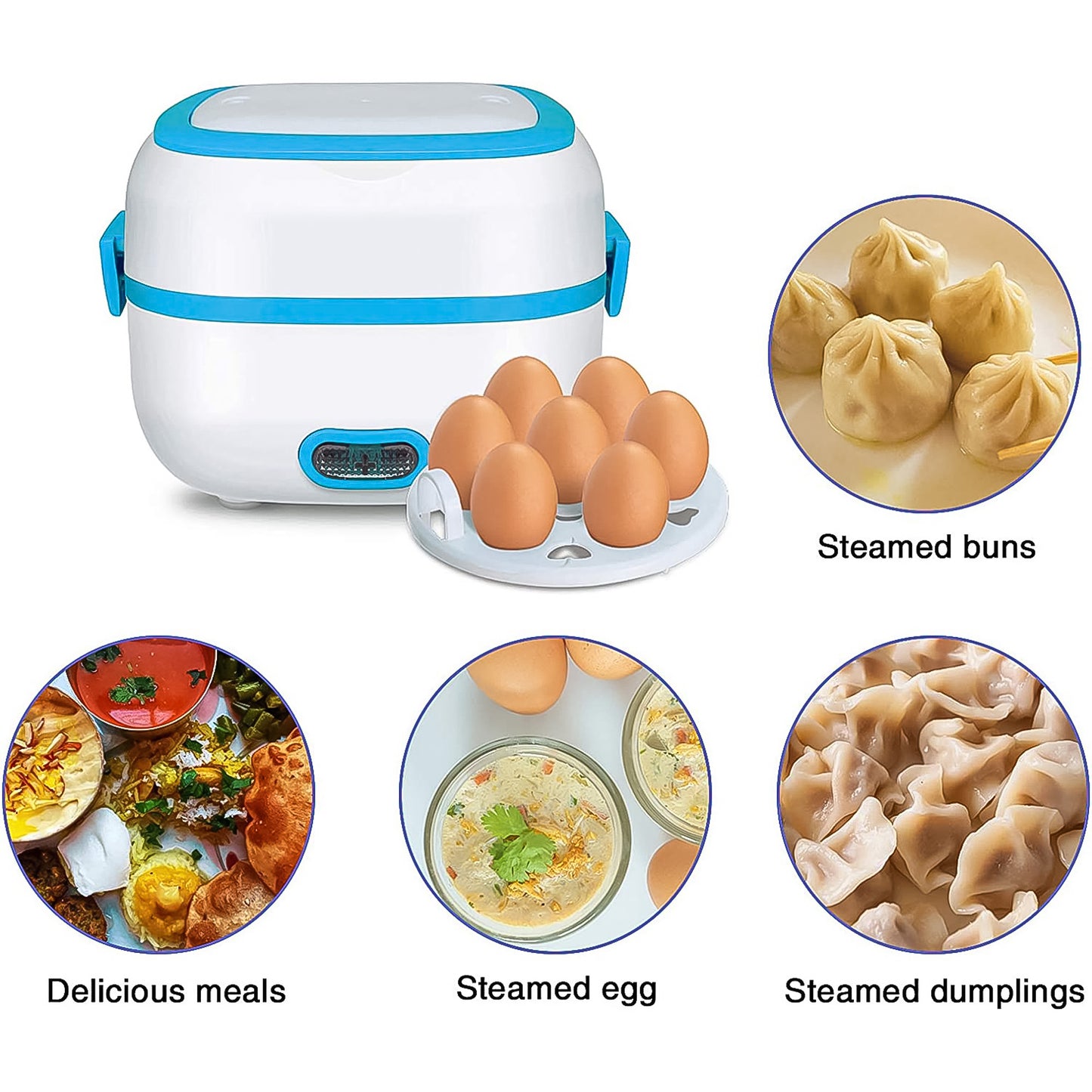 Electric Lunch Box 3 In 1 Food Heater Cooker Steamer With Stainless Steel Bowls (1 Set)