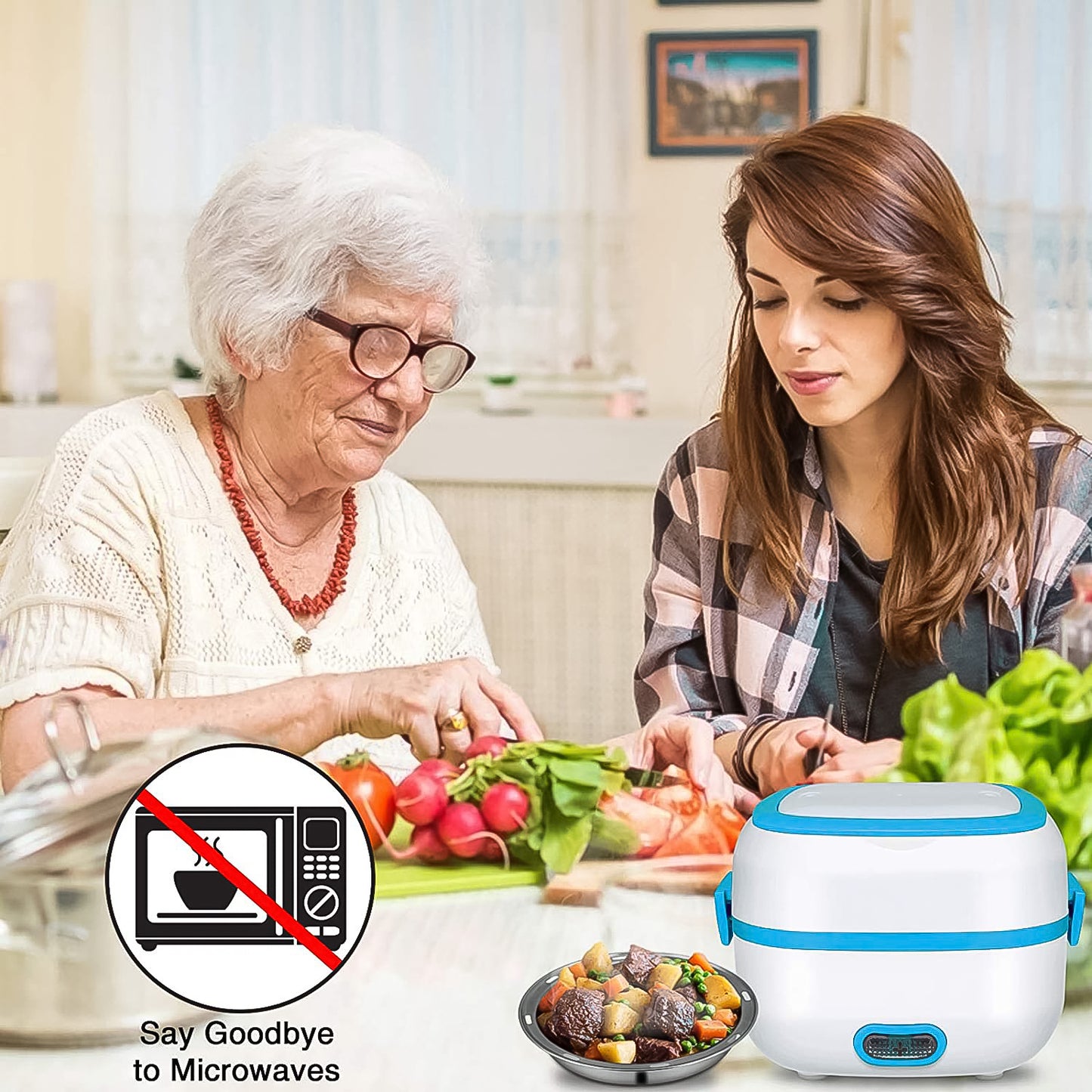 Electric Lunch Box 3 In 1 Food Heater Cooker Steamer With Stainless Steel Bowls (1 Set)