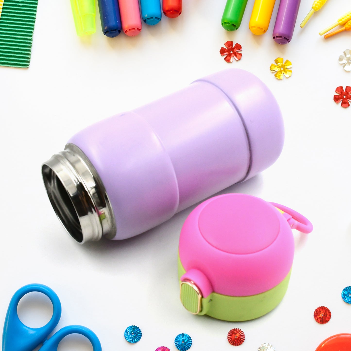 Duckstainless Steel Water Bottle For Kids Adults Steel Flask Metal Thermos Spill Proof Cap Closure Bpa Free For School Home Office Drinkware (1 Pc Mix Design)