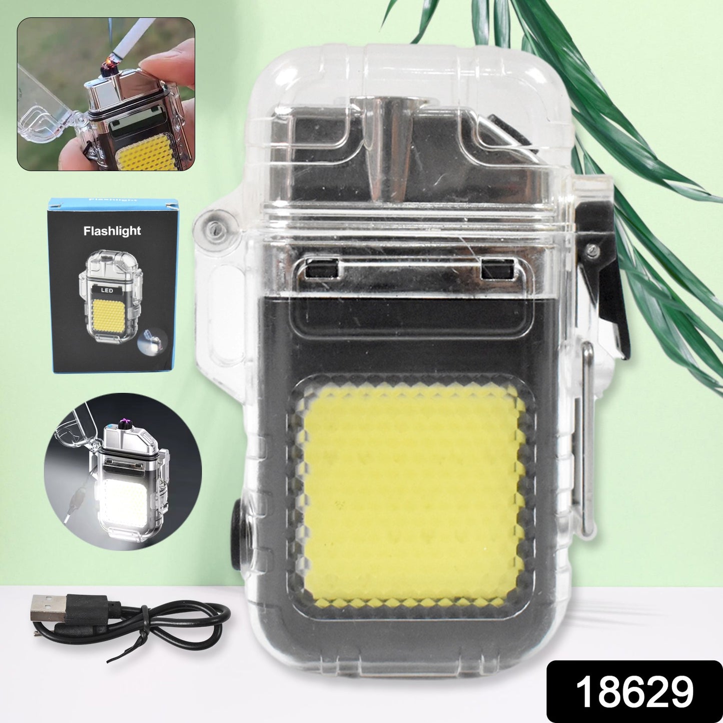 Usb Rechargeable Electric Lighter 3 Modes Cob Flashlight (1 Pc)