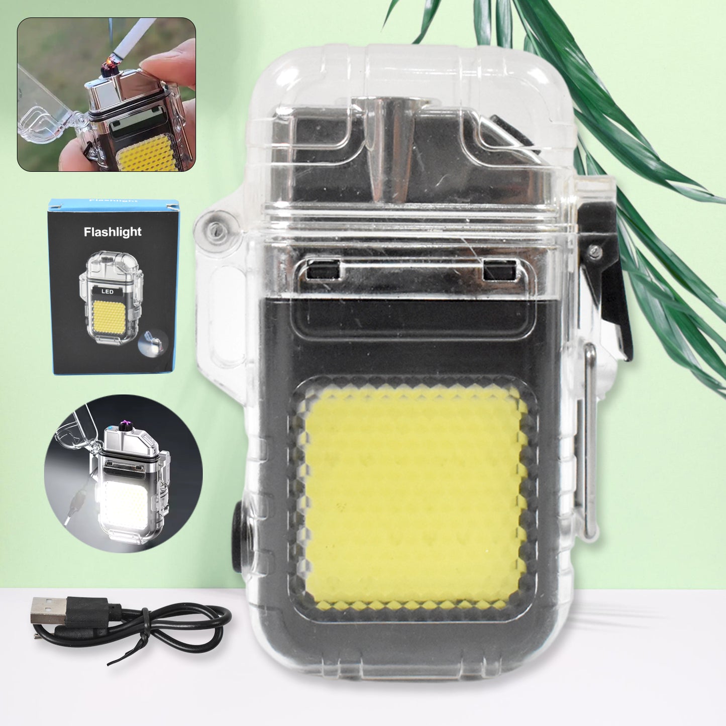 Usb Rechargeable Electric Lighter 3 Modes Cob Flashlight (1 Pc)
