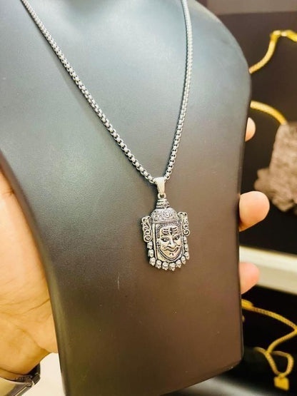 चेन के साथ चांदी का महाकाल पेंडेंट
